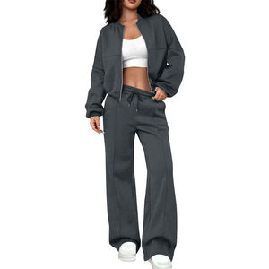 <b>Women</b> Oversized Solid Color <b>Knitted</b> Sweatshirt And <b>Joggers</b> Set Full Sleeve Autumn Wear Breathable Casual Outfit - Product Image 1