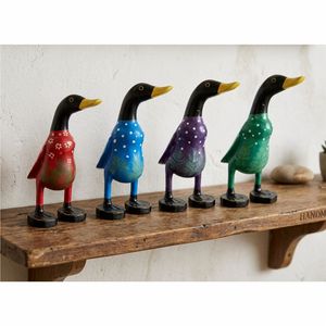 Figurines de canards en bois faites à la main, peintes, décor animaux colorés pour la décoration de la maison - Product Image 6