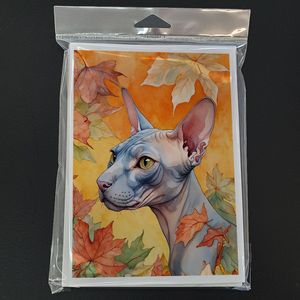 Donskoy Don Sphynx Cat Fall Leaves Whimsical A7 Size 5x7 Blank Note Cards Pack 8 comprend des enveloppes pour les souhaits - Product Image 3