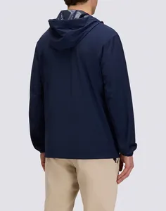 Ventes en gros de vestes coupe-vent pour hommes avec capuche, classiques, entièrement zippées, légères, en nylon et élasthanne, avec logo personnalisé imprimé OEM - Product Image 2