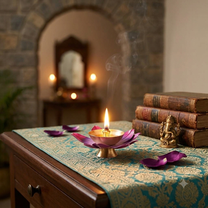 Handcrafted Mauve <b>Lotus</b> Brass Diya Decorative Pure <b>Lamp</b> Traditional Indian Pooja Article Festival Home Decor Wholesale Suppliers - Product Image 3