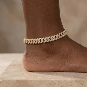 Charm Personality Foot Jewelry Cuban Link <b>Chain</b> Diamond Anklet <b>Iced</b> <b>Out</b> Letter Anklet for Women Hip Hop RAAMAA - Product Image 1