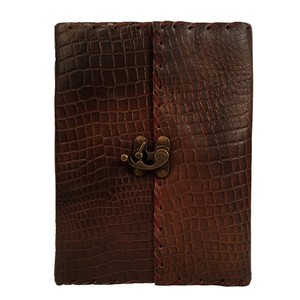 Vintage Crocodile Pattern Leather Journal <b>with</b> Brass <b>Lock</b> Handmade Embossed Leather Bound Notebook Sketchbook & Travel <b>Diary</b> - Product Image 5