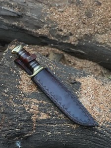Couteau de chasse à lame fixe en acier au carbone fait main, pointe tombante, manche en bois, accessoires en laiton, survie en extérieur, qualité DIY, 14 pouces - Product Image 2