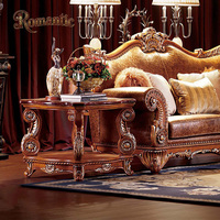 Set Sofa Mewah Eropa Antik Buatan Tangan untuk Ruang Tamu Villa & Hotel Bingkai Kayu Solid Berukir Hiasan Desain Kulit Elegan