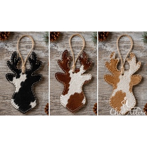 Wholesale Custom Eco-friendly Genuine Cowhide Leather <b>Reindeer</b> <b>Christmas</b> Ornament Rustic Western Tree Hanging Holiday Gift - Product Image 1