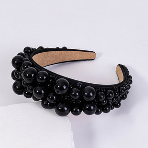 White Pearl Beaded Satin Plastic Handmade Elegant Wedding Bridal Hair Band for <b>Women</b> - Product Image 6