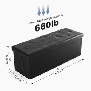 43 Inch Folding Ottoman <b>Storage</b> Bench Upholstered Foot Rest <b>Stool</b> 660 Lbs Capacity Workshop & Gym Use - Product Image 2