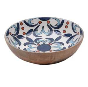 Bol à salade en bois artisanal à motif ondulé bleu, imprimé émail, pour fruits, vaisselle décorative pour hôtel et mariage - Product Image 3