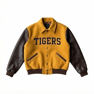 Veste universitaire personnalisée avec logo, en laine pour homme, écologique, hiver, patchwork, col montant, fermeture éclair - Product Image 6