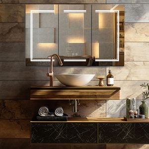 Mobile da Bagno a Parete Bianco a 3 Ante con Specchio LED - Product Image 2