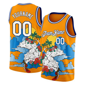 Maillot de basketball personnalisé sublimé, imprimé orange tropical, drapeau animalier et floral, unisexe adulte, respirant, anti-humidité, en polyester - Product Image 1