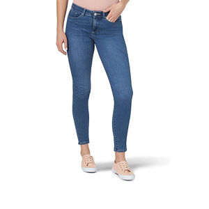 Vaqueros de mezclilla de cintura alta con corte de campana y pierna ancha para mujer, diseño rasgado personalizado, pantalones al por mayor para damas - Product Image 1