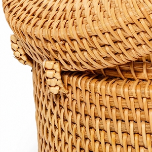 Conteneur alimentaire rond en rotin naturel tressé à la main, 14 cm, décoratif avec couvercle intégré, portable et durable, pour la maison et l'hôtel - Product Image 5