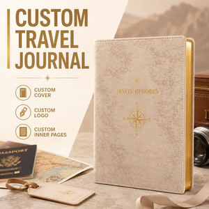 Diario di Viaggio Personalizzato LABON, Design Vintage con Mappa, Agenda per Ricordi di Viaggio, Lussuoso Diario in Pelle Vegana con Bussola in Lamina d'Oro, Regalo - Product Image 1