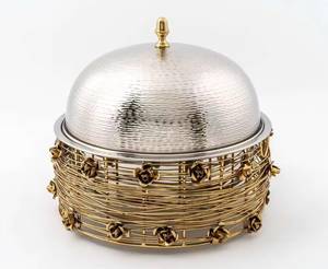 Hammered Gold Finish Casserole <b>Pot</b> Stainless Steel Buffet Serving Dish Luxury <b>Kitchen</b> Cookware Food Warmer With Handles - Product Image 2