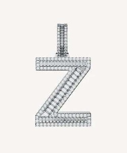 Pendentif lettre Z plaqué rhodium or/argent, serti de diamants taille émeraude, cadeau unisexe tendance - Product Image 1