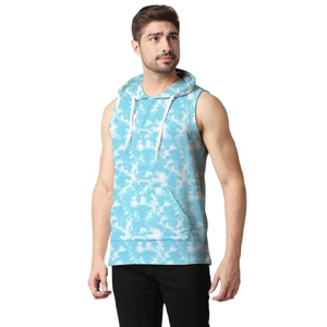 Sudadera con capucha sin mangas para hombre, estilo tie-dye, mezcla de algodón, corte muscular, con bolsillo canguro, venta al por mayor, personalizada, estilo urbano - Product Image 2