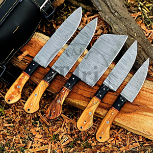 Couteau de Chef Artisanal en Acier Damas Manches en Bois d'Olivier Survie Camping DIY Bouton Poussoir Épaisseur 0,45 mm Personnalisable Premium Garantie 3 Ans - Product Image 6