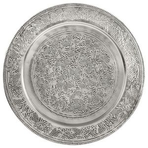 Plato Decorativo Redondo de Metal, Hecho a Mano, con Patrón de Plantas Grabado, Estilo Chino Tradicional, Vajilla, Plato para Servir - Product Image 5