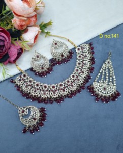 <b>Floral</b> Cluster Cubic Zirconia Necklace Set With Pasa Mang Tika And Earrings Antique Gold Plated Fashion <b>Jewellery</b> Set For Womens - Product Image 4