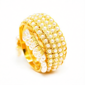 18K Gold Plated <b>Copper</b> & Brass Geometric <b>Bangle</b> with Zircon Pearl Diamond - Product Image 2