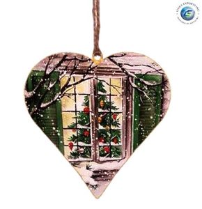 Ornement de Noël en forme de cœur, impression numérique Père Noël, artisanat de style traditionnel, décoration vintage à suspendre à l'arbre - Product Image 2