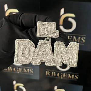 RB GEMS Hip Hop Rapper Fine Jewelry 925 Sterling <b>Silver</b> Iced Out VVS Moissanite GIA Certified Gift Letter <b>Initial</b> Charm <b>Pendant</b> - Product Image 1