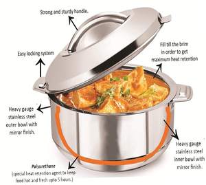 Casserole isotherme à double paroi en acier inoxydable avec couvercle et poignée pour servir des roti, des chapatis, des currys - Product Image 5