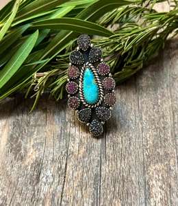 Purple Black Druzy Turquoise <b>Adjustable</b> Statement <b>Ring</b> Handmade Sterling Silver Artisan Southwest Gemstone Jewelry - Product Image 1