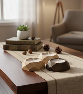 Porte-bougie géométrique en bois – Utilisation domestique et décorative, idéal pour les fêtes de Noël, les collections de décorations d'hiver - Product Image 3