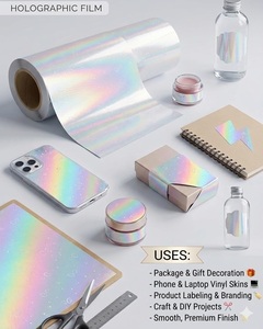 Rouleau de vinyle holographique multicolore pour transfert thermique, film artisanal auto-adhésif effet laser chromé dégradé arc-en-ciel, vente en gros OEM - Product Image 3