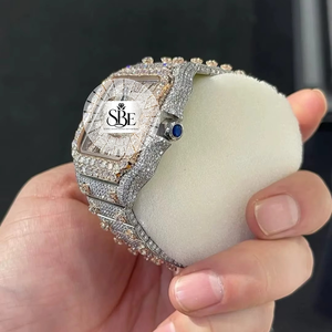Montre-bracelet de luxe prestigieuse en alliage de quartz, cadran en verre traité, étanche, 20 mm, diamant Moissanite couleur D VVS1, durable - Product Image 3