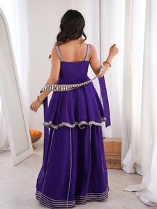 Wholesale Indian Ethnic Wear Sleeveless Mirror Work Peplum Kurti Sharara Set Silk Chiffon Designer 3-Piece Pakistani Salwar Kame - Product Image 2
