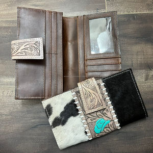 Cartera de Cuero Vacuno Genuino Hecha a Mano, Cartera Larga Bifold de Cuero con Pelo, Diseño Western, para Mujer - Product Image 6