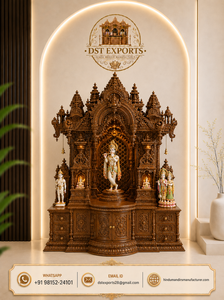 Divine Design Traditional Hindu Shrine <b>Mandir</b> Home Hand-Carved Teak Wood Premium Krishna Prayer Cabinet - Product Image 5
