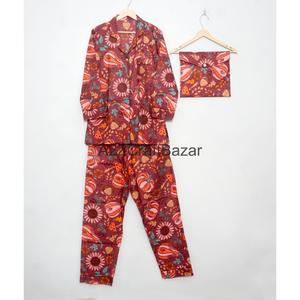 Ensemble de pyjama pour femmes en coton 100% vintage, luxueux, classique, floral, 2 pièces, taille élastique, manches longues, doux et lisse - Product Image 5