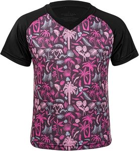 Ensemble de sport à imprimé floral, col en V, noir, rose, motif palmier, short léger en polyester avec numéro 10 - Product Image 2