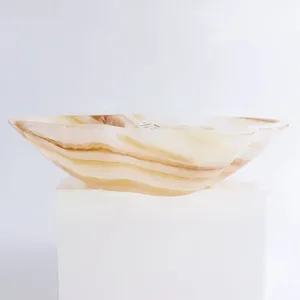 Bol de service irrégulier en onyx miel, résistant au feu, pour cuisine moderne, salle à manger, villa, revêtement mural de salon en onyx - Product Image 4