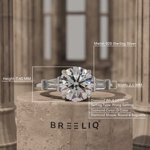 2CT Round Diamond Engagement <b>Ring</b> with Baguette Side Stones 14K Gold Three Stone Bridal <b>Ring</b> Custom Lab Grown Diamond Jewelry - Product Image 2