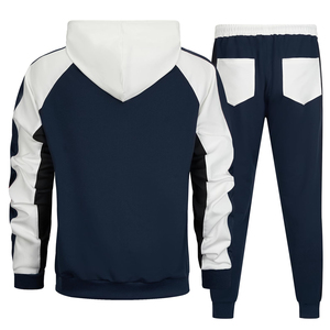 KIRSA INDUSTRY Men's Navy Blue Tracksuit Full Zip <b>Hoodie</b> <b>White</b> Panels Breathable Regular Fit Winter Casual Wear Polyester/Cotton - Product Image 2