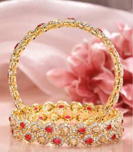 Gold Plated Brass Bangles Flower Pattern Crystal Emerald Cut Women's Wedding Party Jewelry Claw Setting Third Party Certified - Product Image 2