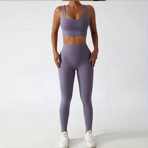 Red 2 Piece Yoga Set Scoop Neck Racerback Sports Bra High Waist <b>Leggings</b> Seamless <b>Mesh</b> Cut-Out Breathable Spandex Polyester - Product Image 3