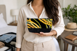 Pochette cosmétique en jute noire avec logo personnalisé, imprimé multicolore, fermeture éclair, vente en gros, OEM, marque privée, organiseur de voyage pour articles de toilette - Product Image 6