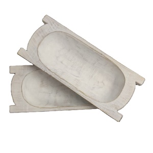 Antique White Decorative Mango Wood Dough Bowl <b>Large</b> Rectangular 100% Natural Wax Luxury Handmade Multi-functional <b>Candle</b> Holder - Product Image 1