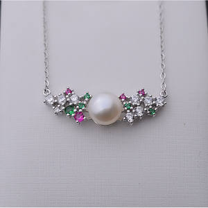 Collar con Colgante de Plata S925 para Mujer con Cadena de Perlas de 8-9 mm y Soporte Vacío para Accesorios DIY 274 - Product Image 1