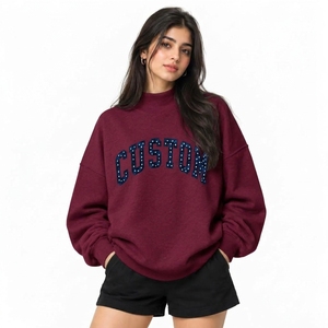 Fabricante de Ropa Casual Personalizada para Mujer: Suéter Oversize de Cuello Alto Simulado con Forro Polar de Algodón y Dobladillo Acanalado de Manga Larga - Product Image 1