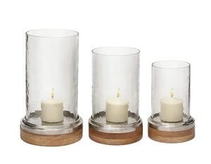 Glass <b>Hurricane</b> Candle Holder Set with Wooden Base Decorative Pillar Candle <b>Lantern</b> for Home Wedding Table Decor - Product Image 4