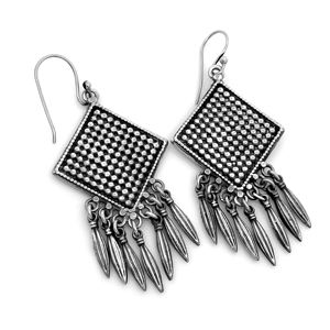 Pendientes de Aro Boho de Plata de Ley 925 Oxidada Hechos a Mano con Flecos Colgantes, Modelo Silver MountainSKU7673, Ideales para Regalo - Product Image 2