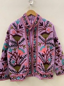 Veste à col mandarin brodée de fleurs, manches longues, style bohème, en coton, pour femme, vêtements d'extérieur, printemps, décontractée, taille plus - Product Image 1